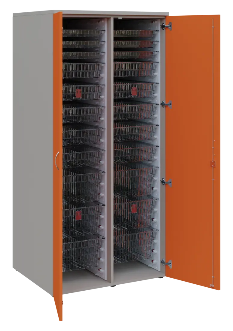 EUROMEDICA D - 90 TRANSPARENT skříň léková boxová, 2-dveřová, 1950x900x735, korpus šedý, dvířka mand